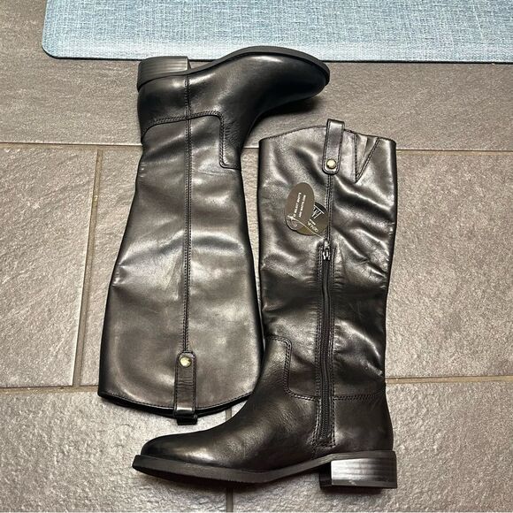 INC Fawne Riding Boots Black Leather SZ 6 Round Toe Closet Staple Minimalist - Picture 2 of 8